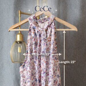 CeCe Floral Sleeveless Blouse XL – Tie Neck Mock Neck Pastel Print Top